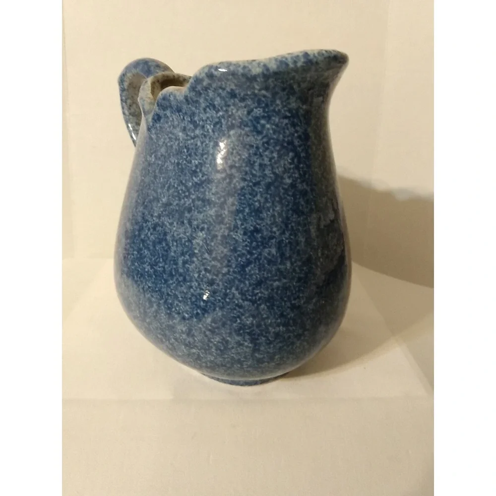 Blue Spongeware Calico China Pitcher with Pig Speckled Country Farmhouse decor